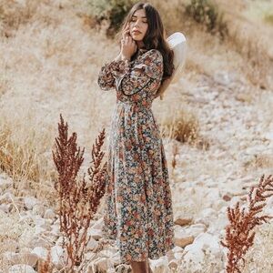 Ivy City Co Naomi Green Floral Tiered Maxi Midi Dress XXL Boho Cottagecore Fairy
